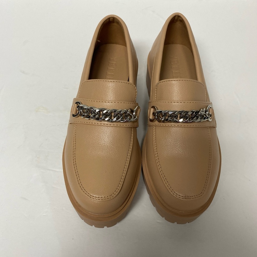 Yetier Platform Women’s Loafer Apricot Slip on Chunky heel with chain Size 5